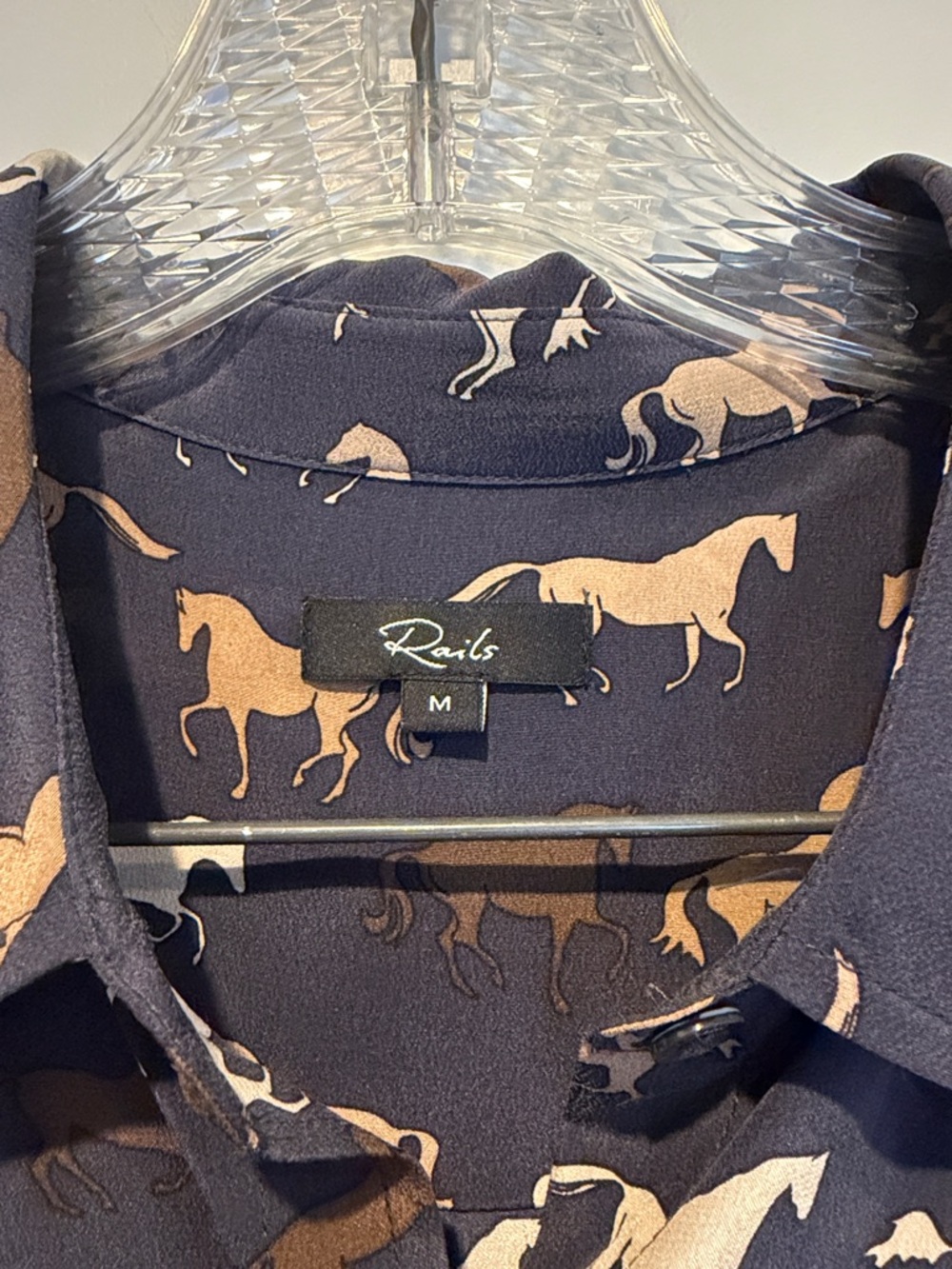 Rails Navy Horse Print Silk Blouse - Picture 2 of 4